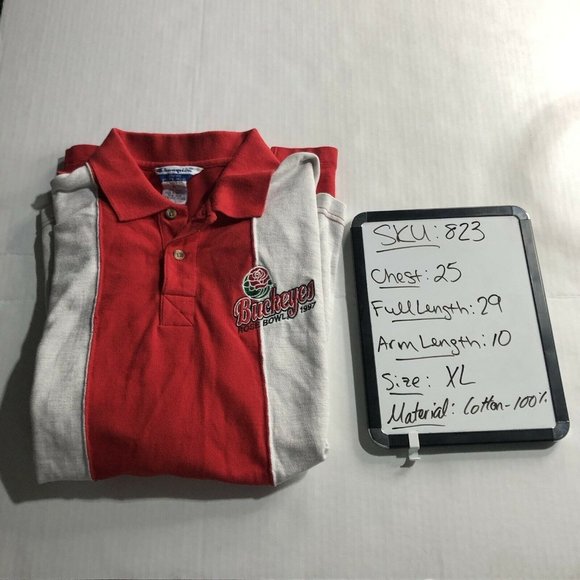 VTG Mens Champion Rose Bowl OHIO STATE BUCKEYES Grey Red Polo 97' Color Block XL - Picture 8 of 8